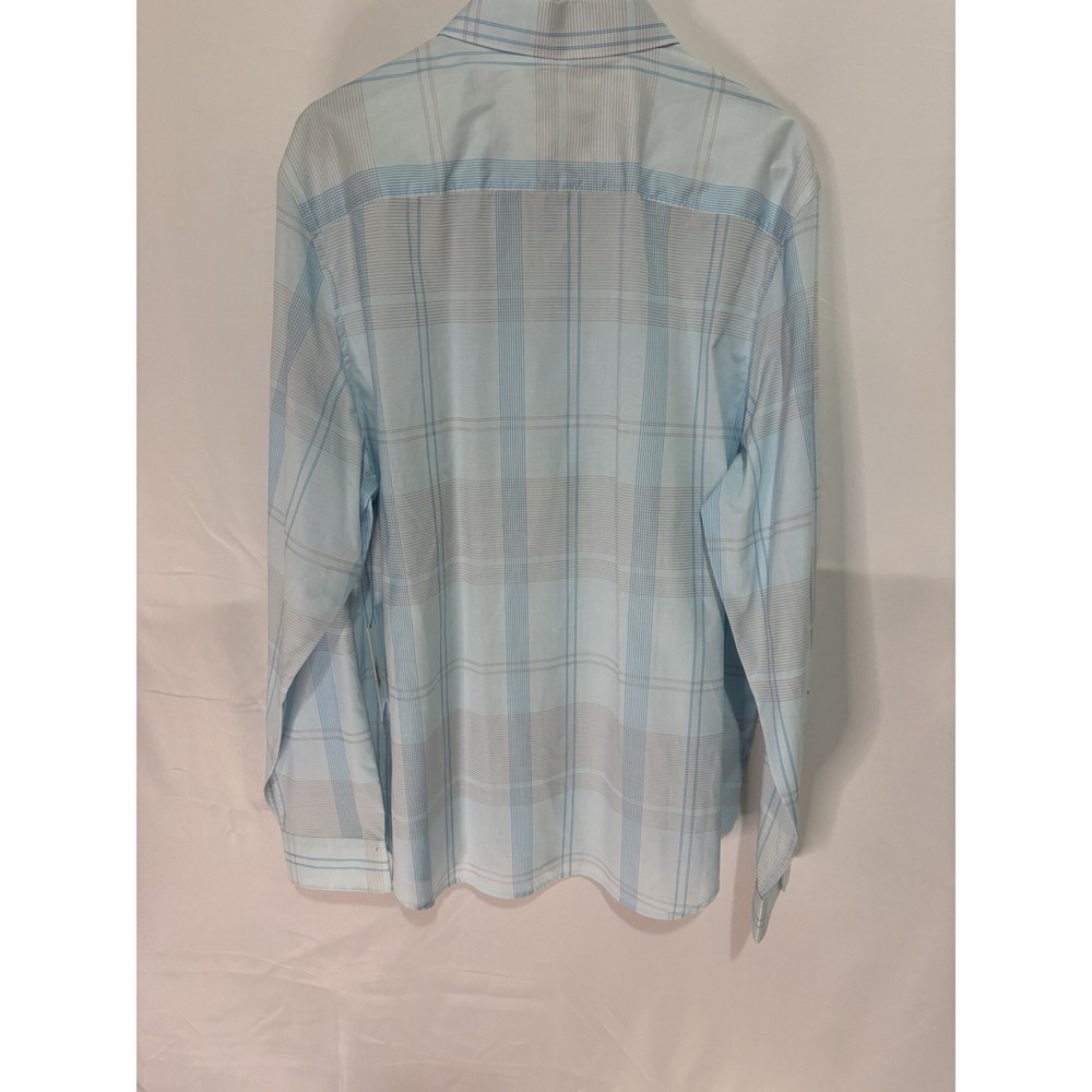 CALVIN KLEIN Men Blue CHECKER LIQUID COTTON REGULAR FIT DRESS SHIRT NWT 15 32-33 - Picture 2 of 6